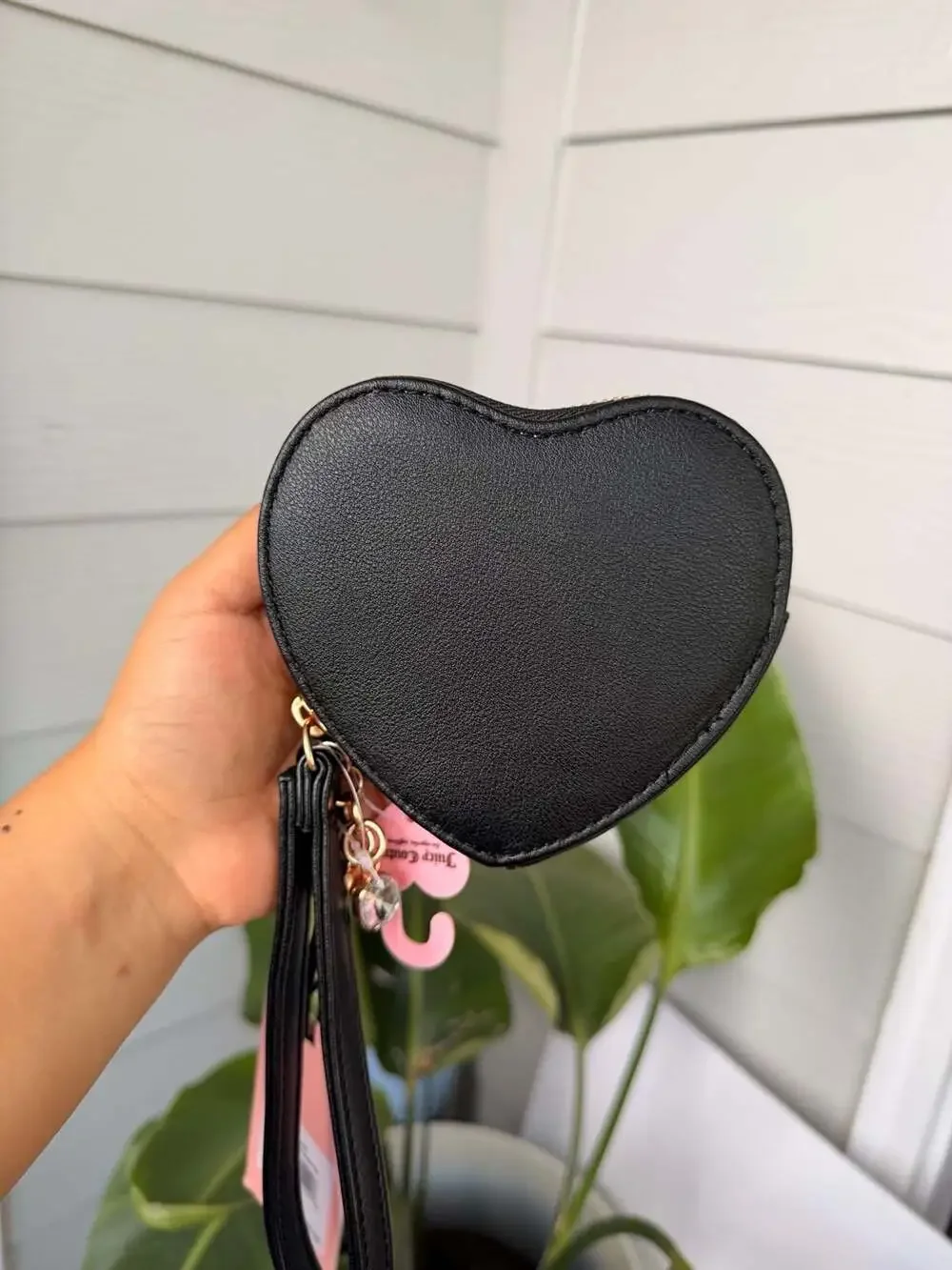 Juicy Couture Black Velour Heart Wristlet Pouch